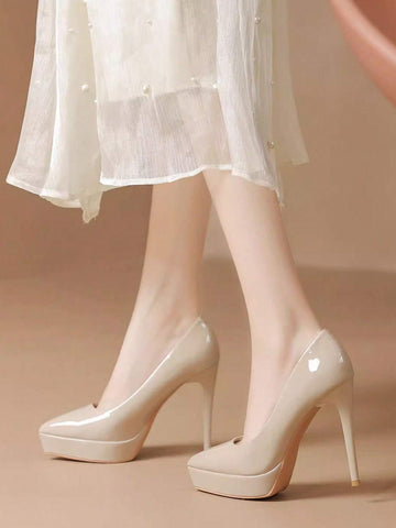 Women Waterproof Platform One-Strap Thick Heel Pumps, Super High Heels