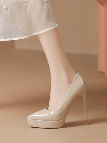 Women Waterproof Platform One-Strap Thick Heel Pumps, Super High Heels