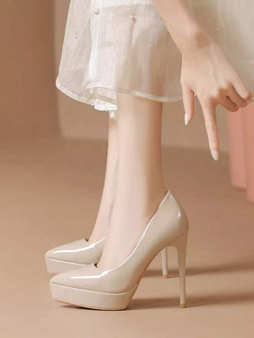 Women Waterproof Platform One-Strap Thick Heel Pumps, Super High Heels