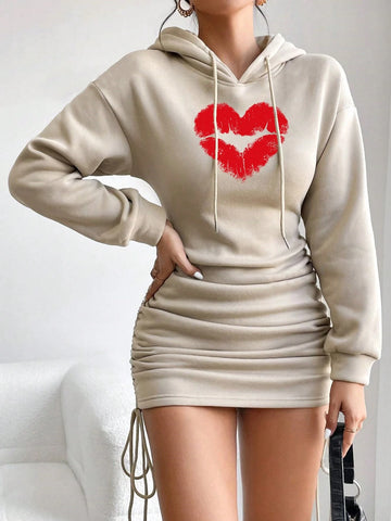 Women Wear Casual Long-Sleeved Skirts Every Day, Suitable For Women's Clothing Sexy Lip Patterns