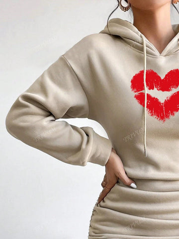 Women Wear Casual Long-Sleeved Skirts Every Day, Suitable For Women's Clothing Sexy Lip Patterns