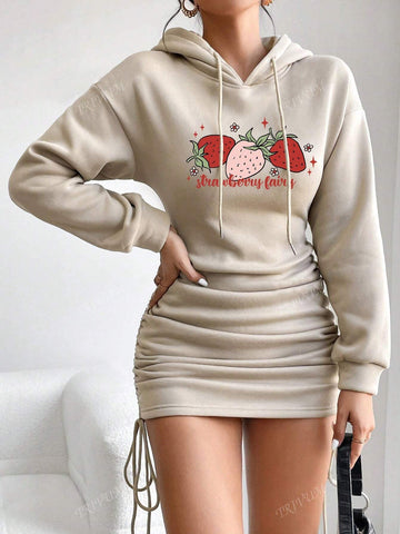 Women Wear Casual Long-Sleeved Skirts Everyday, Suitable For Women's Clothing Strawberry Pattern