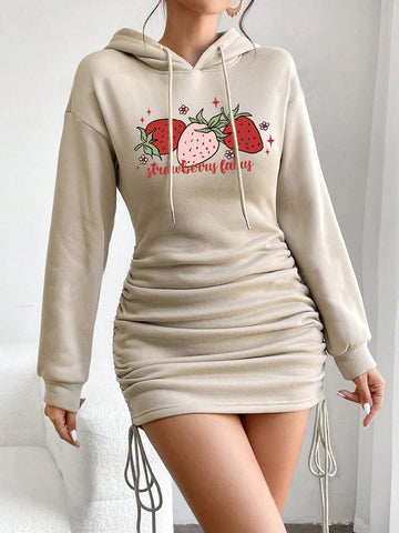 Women Wear Casual Long-Sleeved Skirts Everyday, Suitable For Women's Clothing Strawberry Pattern