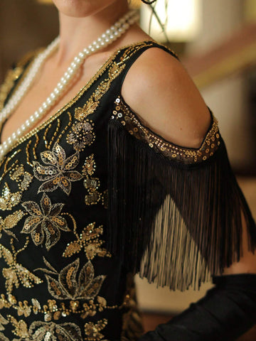 Women's 1920s Flapper Dress,Crew Neck Great Gatsby Fringe Dresses With Sleeve For Formal/Party/Prom/Club/Wedding