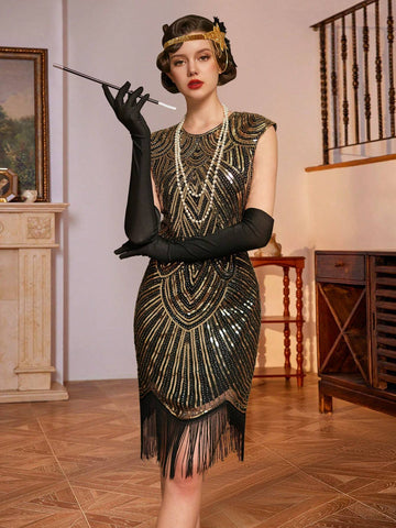 Women's 1920s Fringe Hem Sequin Flapper Dress