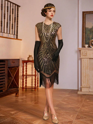 Women's 1920s Fringe Hem Sequin Flapper Dress