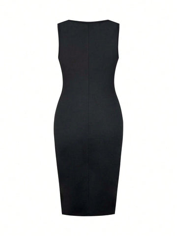 Women's 2-Piece Elegant Suit Solid Color Long-Sleeved Decorative Button Cardigan Coat Round Neck Slim Bodycon Dress Office Meeting Four Seasons Universal