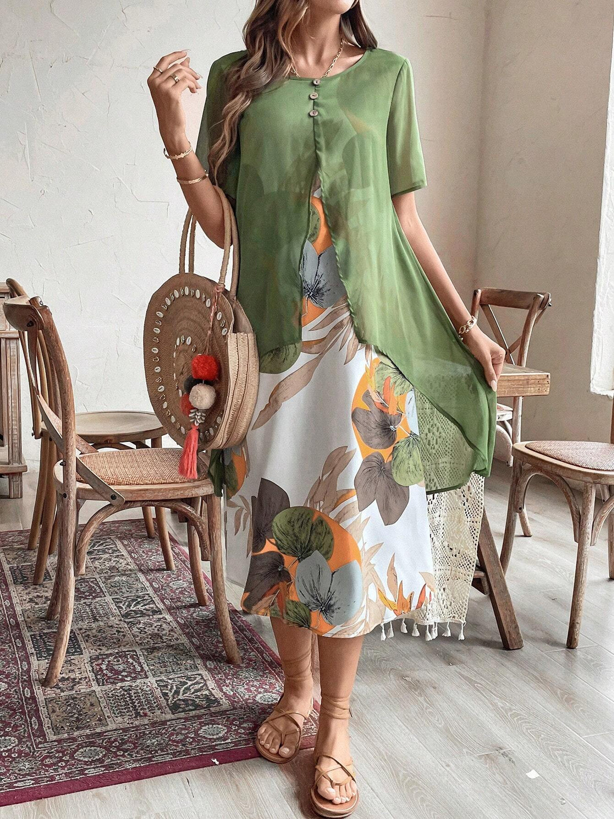 Women's 2 In 1 Floral Print Summer Elegant Dress