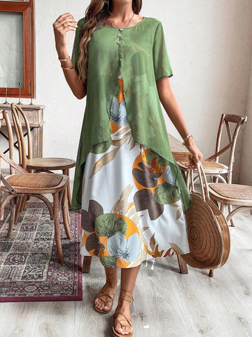 Women's 2 In 1 Floral Print Summer Elegant Dress