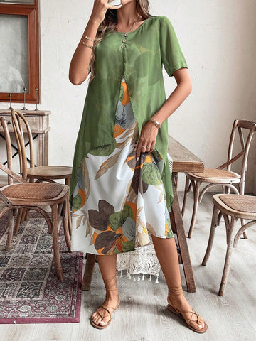 Women's 2 In 1 Floral Print Summer Elegant Dress