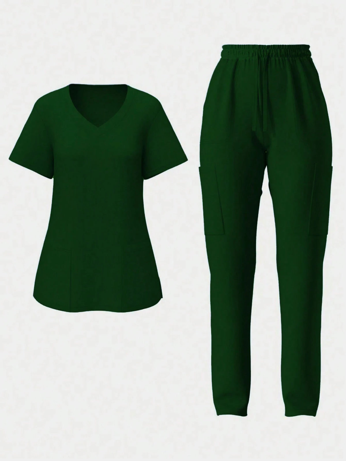 Women's 2pcs Set Surgical Gown Style V-Neck Short Sleeve T-Shirt And Large Pocket Pants