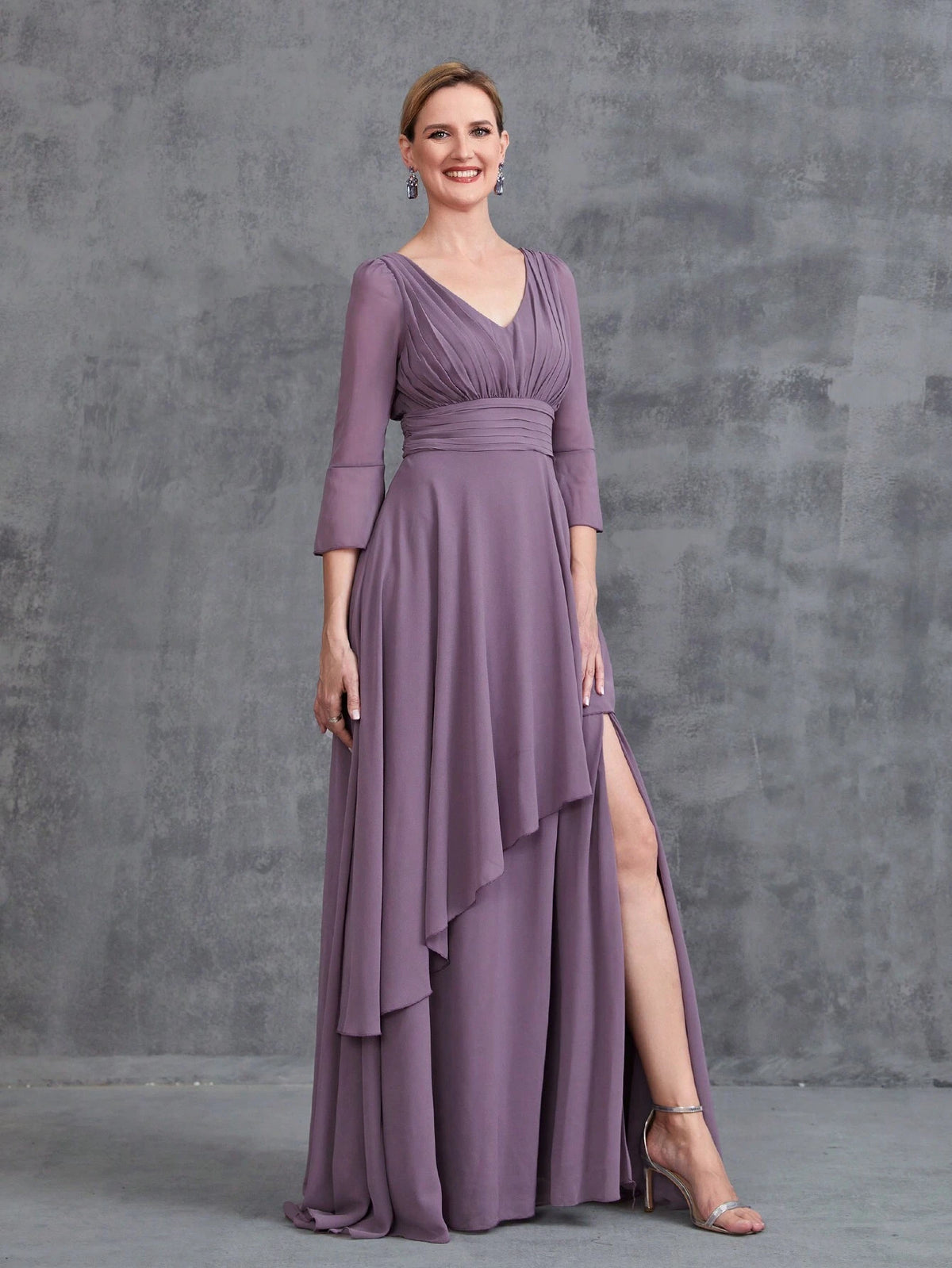 Womens' 3/4 Sleeves Irregular Ruffles Hem Chiffon Party Dress