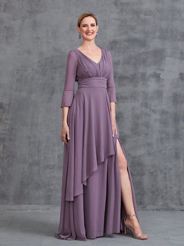 Womens' 3/4 Sleeves Irregular Ruffles Hem Chiffon Party Dress