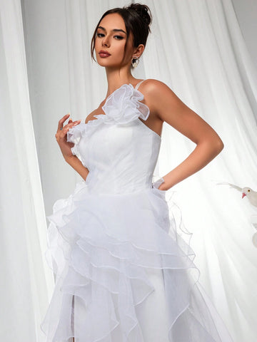 Women's 3d Flower Mesh Tulle Cake Evening Dress