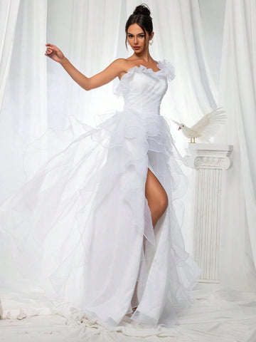 Women's 3d Flower Mesh Tulle Cake Evening Dress