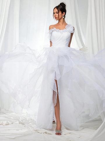 Women's 3d Flower Mesh Tulle Cake Evening Dress