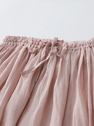 Women's A-Line Skirt With Elastic Waist And Fake Linen Lining, Double Layer, Embroidered, Spring/Summer Thin Long Skirt