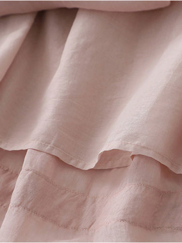 Women's A-Line Skirt With Elastic Waist And Fake Linen Lining, Double Layer, Embroidered, Spring/Summer Thin Long Skirt