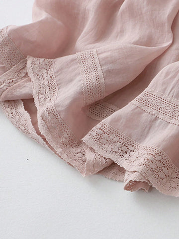 Women's A-Line Skirt With Elastic Waist And Fake Linen Lining, Double Layer, Embroidered, Spring/Summer Thin Long Skirt