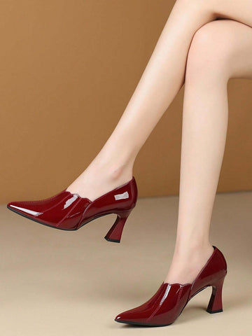 Women's All-match Slender Heel Patent Leather Pumps With Bow Knot Detailing