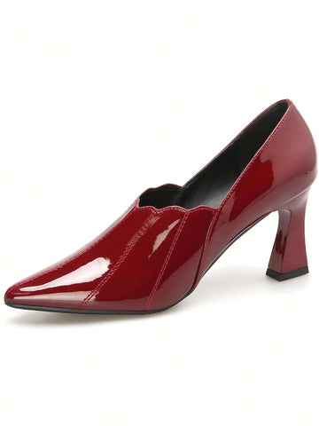 Women's All-match Slender Heel Patent Leather Pumps With Bow Knot Detailing