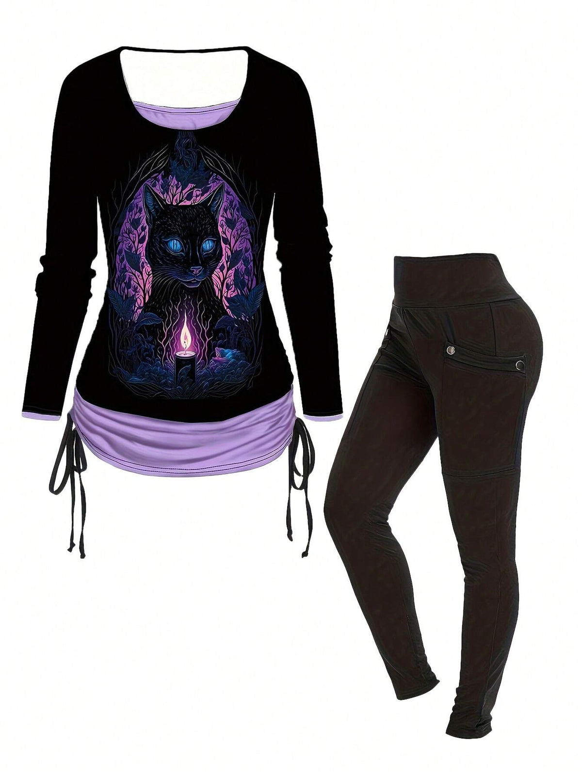 Women's Animal Printed Drawstring Top With Pocketed Pants Set