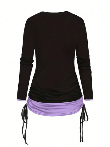 Women's Animal Printed Drawstring Top With Pocketed Pants Set