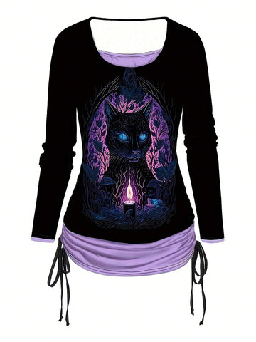 Women's Animal Printed Drawstring Top With Pocketed Pants Set