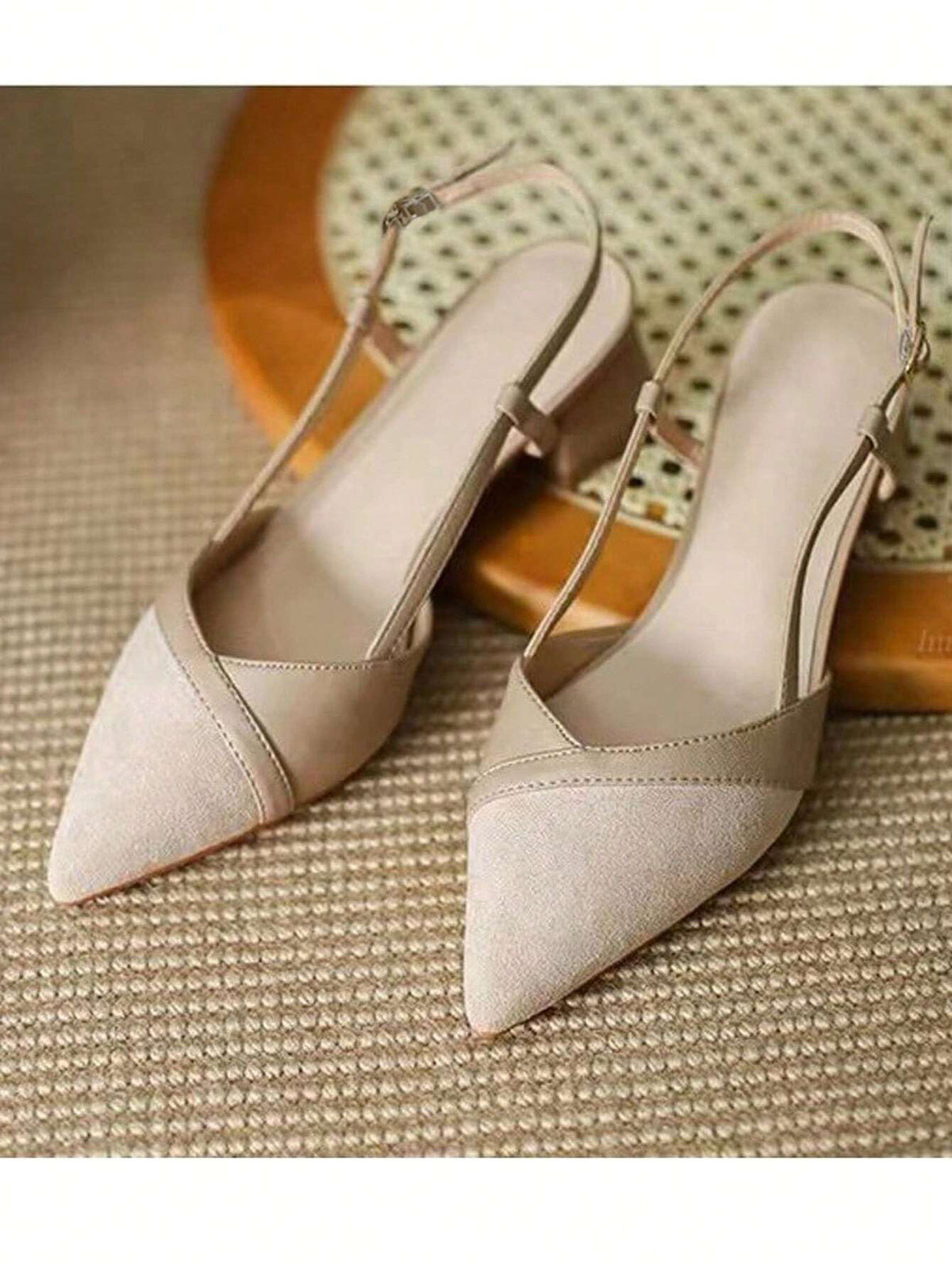 Women's Ankle Strap Pointed Toe Chunky Heel Sandals, Simple Fashionable Four Seasons Slingback Mid-Heels Shoes, Open Toe Buckled Pumps