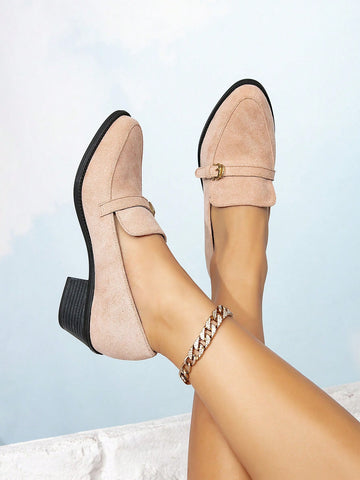 Women's Apricot Color Mules High Heel Shoes,