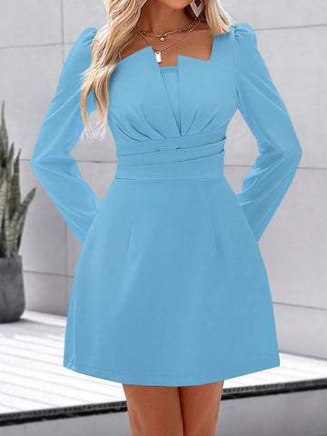 Women's Autumn And Winter Long-Sleeved Apricot Short Dress, With Designed Chest And Slim X-Shaped Silhouette, Suitable For Daily Life, Dates And Parties