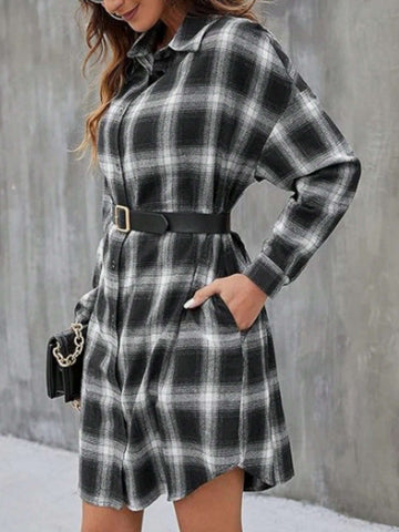 Women's Autumn Drop Shoulder Long Sleeve Plaid Casual Shirt