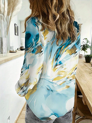 Women's Autumn Long Sleeve Marble Random Print Fashion Shirt