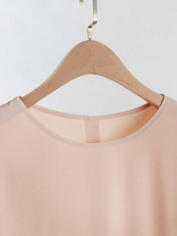 Women's Autumn Solid Color Crew Neck Long Sleeve Ruffle Hem Cute Short Dress