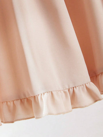 Women's Autumn Solid Color Crew Neck Long Sleeve Ruffle Hem Cute Short Dress