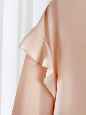 Women's Autumn Solid Color Crew Neck Long Sleeve Ruffle Hem Cute Short Dress