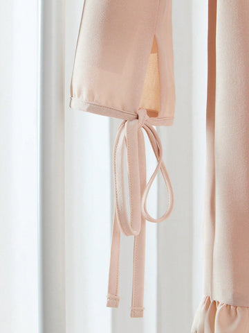 Women's Autumn Solid Color Crew Neck Long Sleeve Ruffle Hem Cute Short Dress