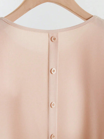 Women's Autumn Solid Color Crew Neck Long Sleeve Ruffle Hem Cute Short Dress