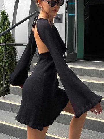 Women's Backless Knot Solid Color Sexy Summer Dress