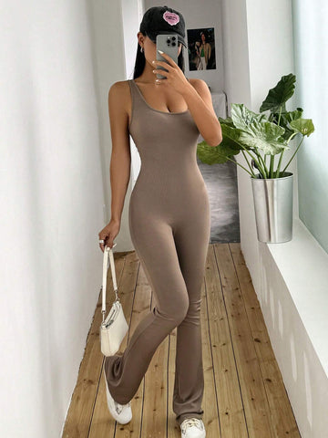 Women's Backless Sleeveless Jumpsuit With Hollow Out Detail