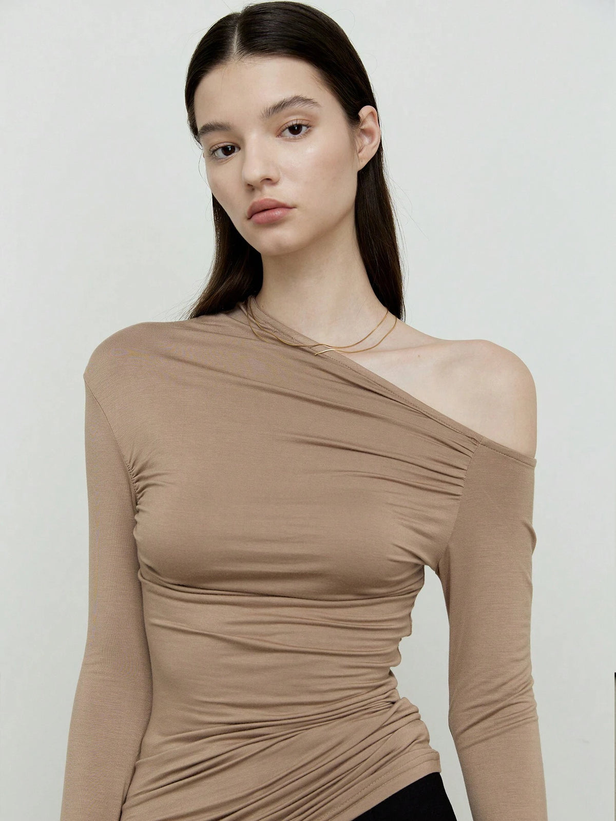 Women's Basic Irregular Off-Shoulder Design Long Sleeve Top, Autumn