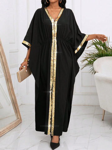 Women's Batwing Sleeve Patchwork Sequin Dress