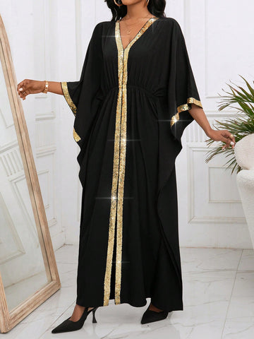 Women's Batwing Sleeve Patchwork Sequin Dress