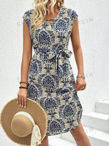 Women's Batwing Sleeve Printed Dress