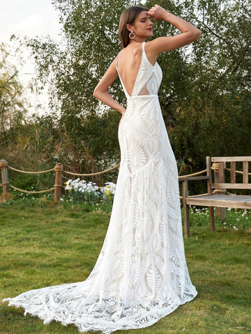 Women's Beach Wedding Dresses For Bride Vintage Long Sleeves Lace Bohemian Bridal Gown