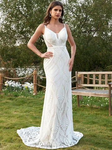 Women's Beach Wedding Dresses For Bride Vintage Long Sleeves Lace Bohemian Bridal Gown