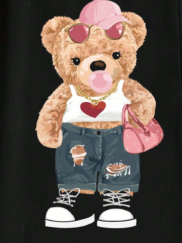 Bear Print Sweatpants With Elastic Cuffs