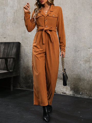 Women's Belted Shirt Jumpsuit