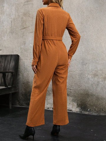 Women's Belted Shirt Jumpsuit