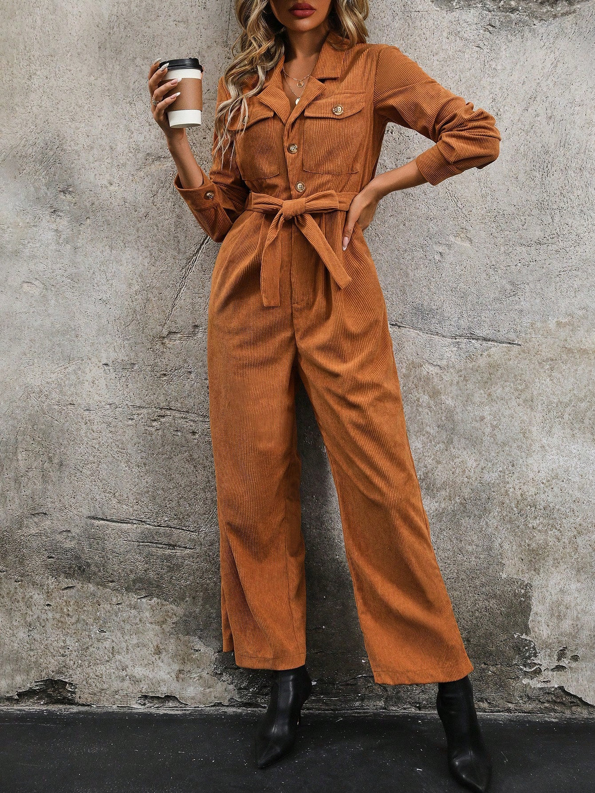 Women's Belted Shirt Jumpsuit